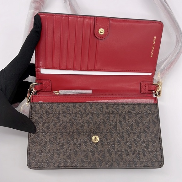 MICHAEL MICHAEL KORS Jet Set Small Studded Faux Leather Logo Phone Crossbody - Picture 8 of 16